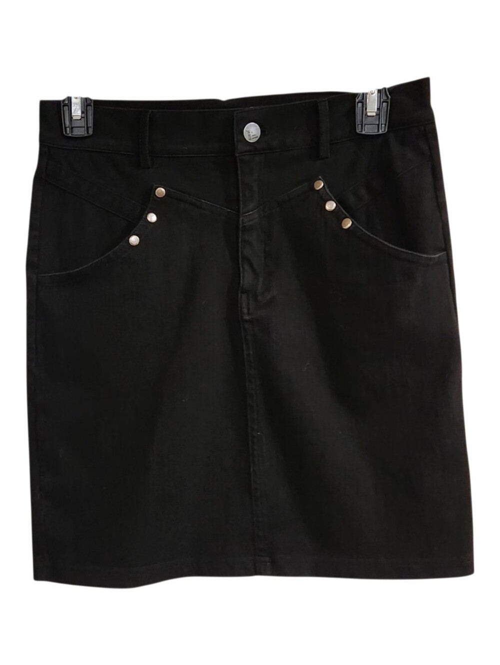 Crazy Train Black Denim Look Stretch Western Mini Skirt Studded Cowgirl Small